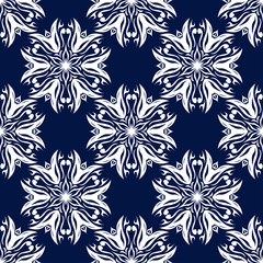 Dark blue background. White floral seamless pattern