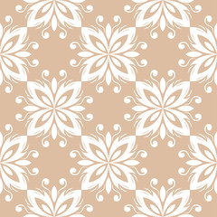 Fototapeta na wymiar Floral seamless pattern. White flowers on brown beige background