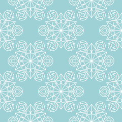 Geometric seamless pattern. White print on blue background