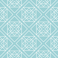 Seamless pattern. White geometric ornament on blue background