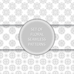 Gray and white floral seamless backgrounds. Compilation of patterns