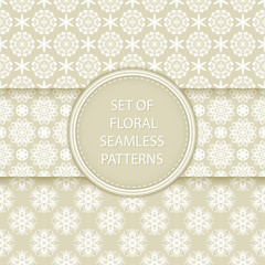 Olive green and white floral seamless backgrounds. Compilation of patterns