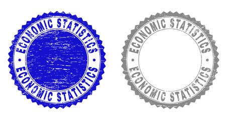 Grunge ECONOMIC STATISTICS stamp seals isolated on a white background. Rosette seals with grunge texture in blue and grey colors.