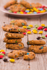 Candy coated cookies.