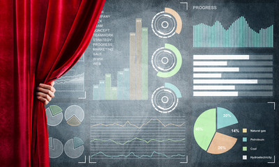 Business success strategy concept presented by infographs on concrete wall