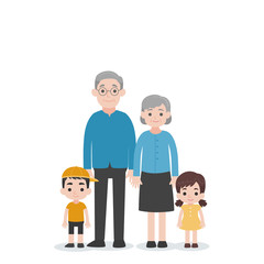 Fototapeta premium Set of People Character Family concept,grandchild, nephew, niece grand mother, grand father, cartoon character flat design vector on white background.