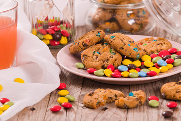 Candy coated cookies.