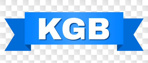 KGB text on a ribbon. Designed with white caption and blue stripe. Vector banner with KGB tag on a transparent background.