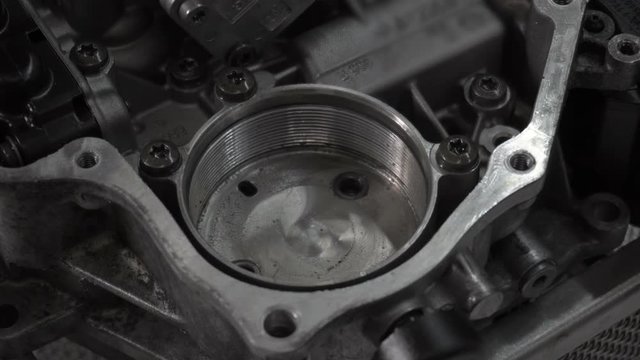 Dismantling automotive modern automatic transmission DSG7, wet grip, close-up