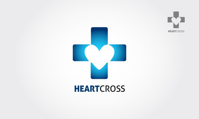 Heart Cross Vector Logo Template. Cross with heart on a white background. Vector logo illustration.