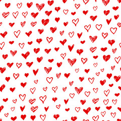 Seamless pattern with hand drawn doodle hearts. Valentines day vector background, design template for wedding card, invitations, textile, banner, greeting, wrapping