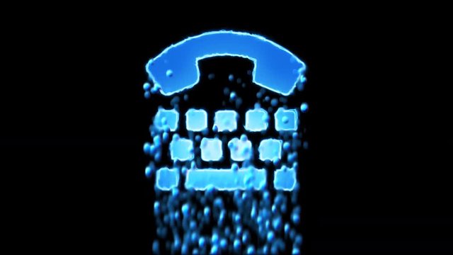 Liquid symbol tty appears with water droplets. Then dissolves with drops of water. Alpha channel black