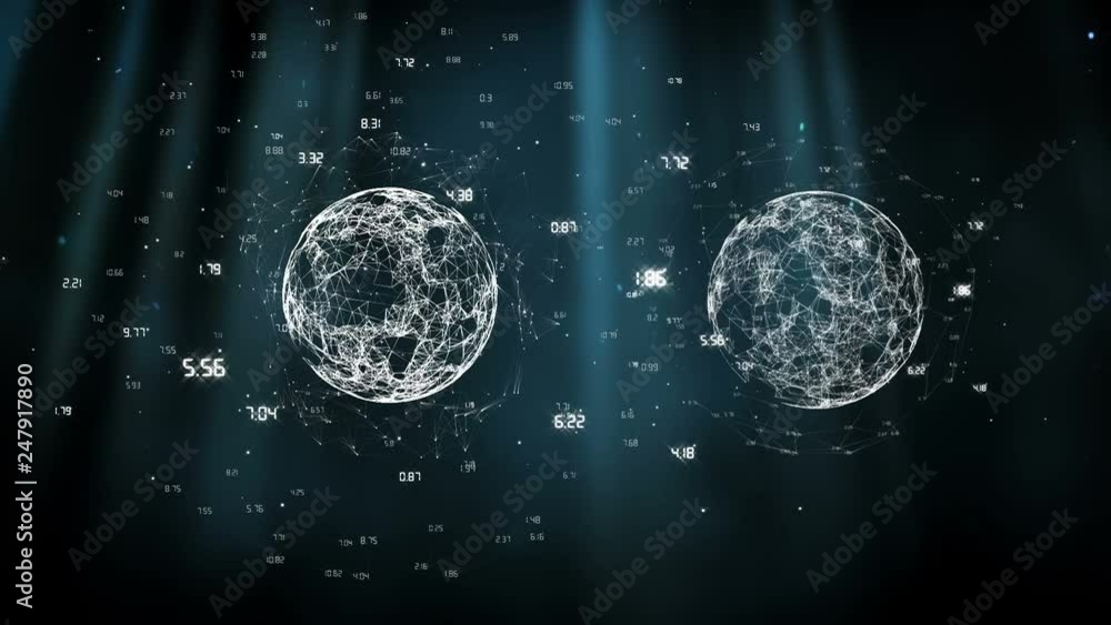 Poster two digital earth with data rotating on a dark background