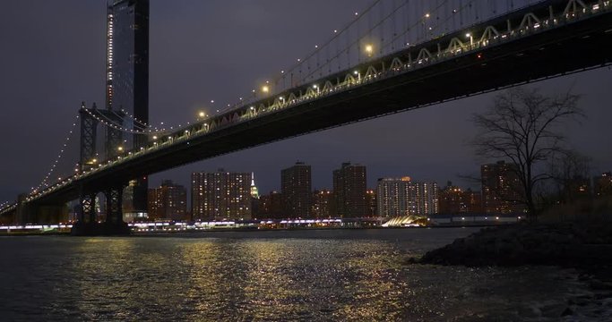 View of Manhattan and Brooklyn bridge at night New York City United States of America