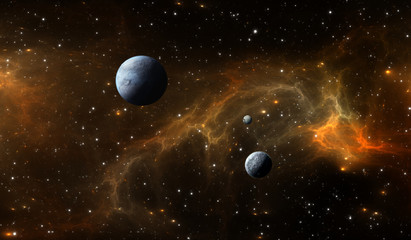 Extrasolar planets with nebula and stars in deep space © Peter Jurik
