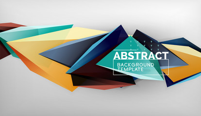 3d geometric triangular shapes abstract background, color triangles composition on grey backdrop, business or hi-tech conceptual wallpaper