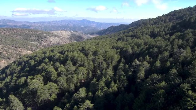 Aerial footage of the Trodos mountain in Cyprus showing an epic landscape.