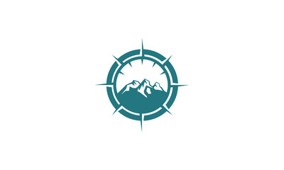 A compass logo design template. Awesome a compass with mountain & circle logo. A compass with mountain & circle lineart logotype.