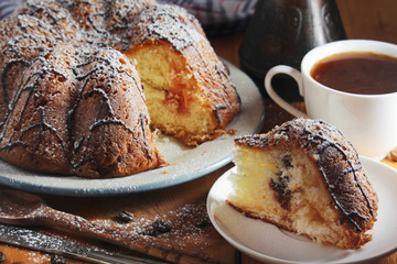 A biscuit cake with chocolate	