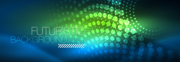 Glowing neon circle line dots, round line design, abstract style on black background. Neon abstract round circles Magic neon lights and glowing dots