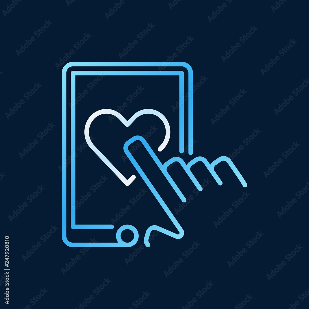 Poster hand with phone vector colorful icon or symbol in outline style on dark background
