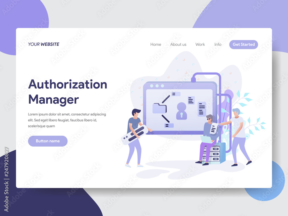 Poster landing page template of authorization manager illustration concept. modern flat design concept of w