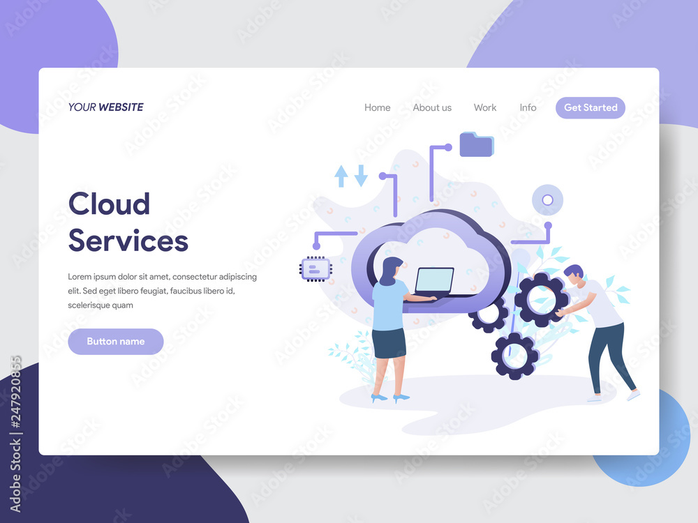 Poster landing page template of cloud services illustration concept. modern flat design concept of web page