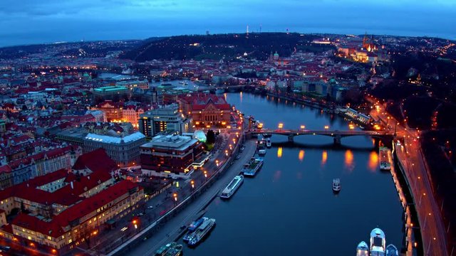 prague time lapse hyperlapse over night drone city lights time lapse