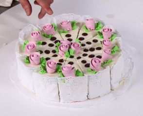 Cake with cream flowers