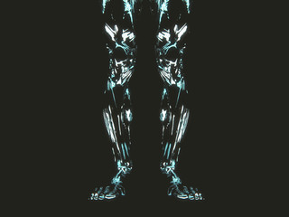 glow neon human body part with reflection on black background 