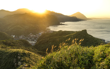 Sunset at landscape View of mountains east coast of Taiwan Bitou Lighthouse Cape