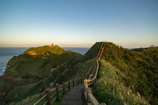 Sunset at landscape View of mountains east coast of Taiwan Bitou Lighthouse Cape