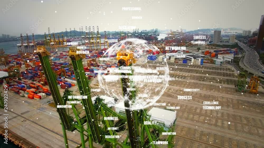 Aufkleber aerial view of shipping dock with rotating globe