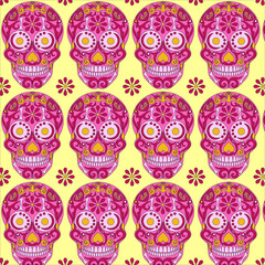 Holy death pattern, Day of the Dead, Mexican sugar skull, Day of the Dead, Holiday of death, Vector drawing of a skeleton head