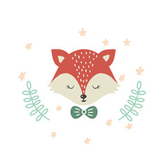 Cute vector illustration with fox baby for baby wear and invitation card.