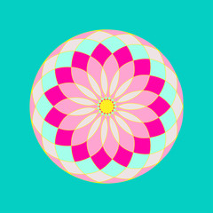 graphic circular rosette in blue pink shades