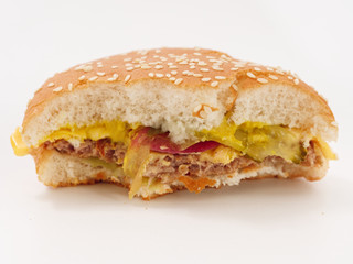 fast food bitten burger on white background