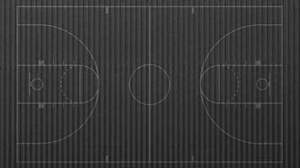 Lines of a basketball field on a paper surface background texture, black color.