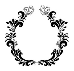 Decorative frame composition with, flowers, ornate elements in doodle style. Floral, ornate, decorative design elements