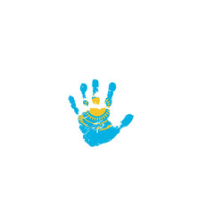 Kazakhstan flag and hand on white background. Vector illustration