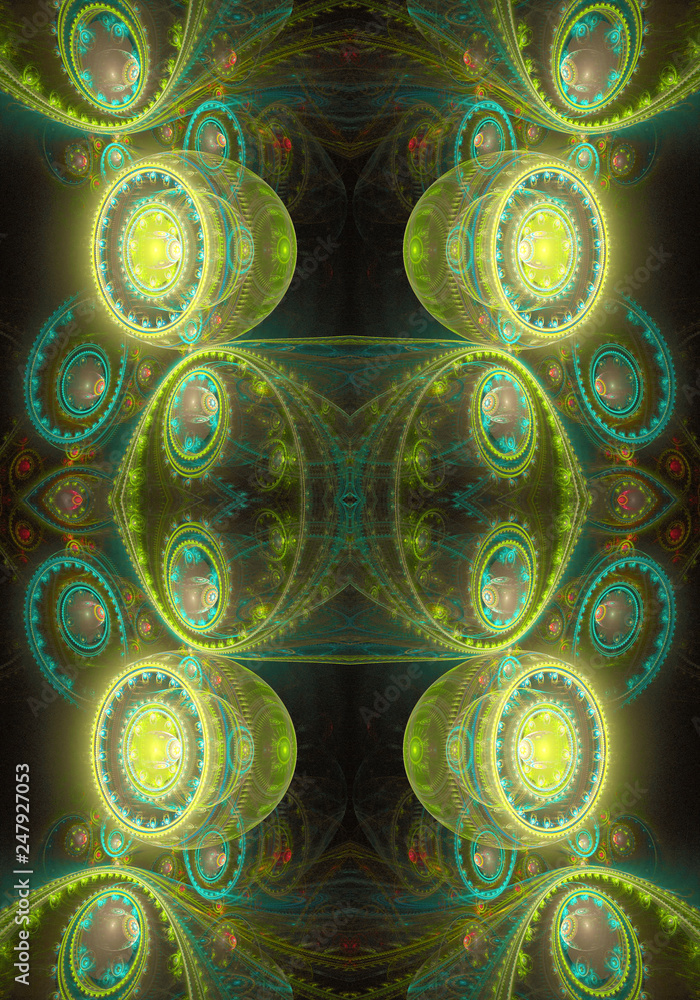 Poster an abstract multicolored soft artistic 3d computer generated futuristic energetic circular fractal b