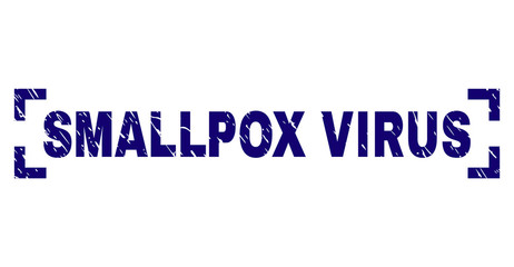 SMALLPOX VIRUS text seal print with distress effect. Text title is placed inside corners. Blue vector rubber print of SMALLPOX VIRUS with dirty texture.