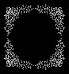 Decorative frame composition with, flowers, ornate elements in doodle style. Floral, ornate, decorative design elements