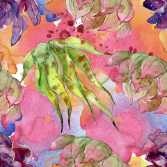 Jungle botanical succulent floral botanical flower. Watercolor background illustration set. Seamless background pattern.