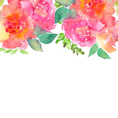 Watercp;pr roses. Floral background. Floral greeting card.