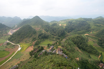 Naklejka premium Shot from the tower of the North Pole of Vietnam, Lung Cu is the northernmost point in the country from which you can see China.