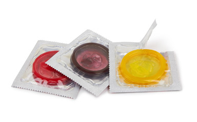 Colorful condoms isolated