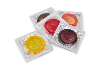 Colorful condoms isolated