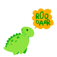Little dinosaur and Lettering Roooaar. Vector illustration. Textured effect pencil, acrylic
