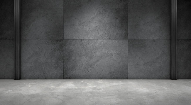Dark Concrete Wall Room Empty Marble Floor Interior Background